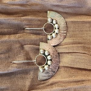 Vintage Sterling Silver Cresent Moon 925 Made In Mexico Dangle Earrings